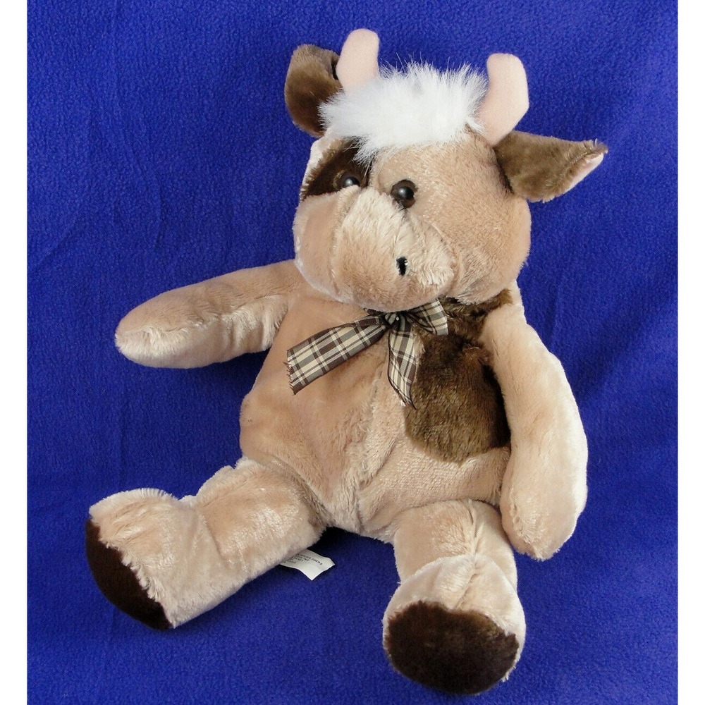 Royal Plush Toys Cow Bull Tan Brown Spotted Stuffed Animal 14 Inch Plaid Bow